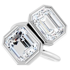 14K White Gold 10x8 mm Emerald Bezel-Set Two Stone Engagement Ring. 123099:511:P