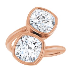14K Rose Gold 8 mm Cushion Bezel-Set Two Stone Engagement Ring. 123099:412:P