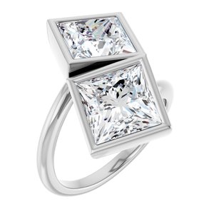 14K White Gold 8 mm Square Bezel-Set Two Stone Engagement Ring. 123099:637:P