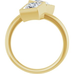 14K Yellow Gold 5.5 mm Square Bezel-Set Two Stone Engagement Ring. 123099:568:P
