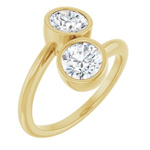14K Yellow Gold 5.8 mm Round Bezel-Set Two Stone Engagement Ring. 123099:176:P