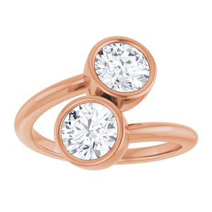 14K Rose Gold 6 mm Round Bezel-Set Two Stone Engagement Ring. 123099:188:P