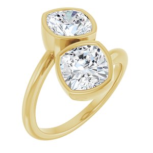14K Yellow Gold 7 mm Cushion Bezel-Set Two Stone Engagement Ring. 123099:400:P