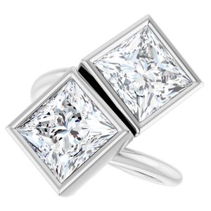 14K White Gold 8 mm Square Bezel-Set Two Stone Engagement Ring. 123099:637:P