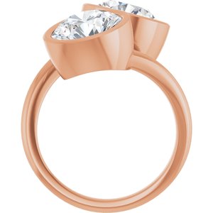 14K Rose Gold 9 mm Round Bezel-Set Two Stone Engagement Ring. 123099:286:P