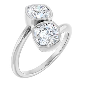 14K White Gold 6 mm Cushion Bezel-Set Two Stone Engagement Ring. 123099:385:P
