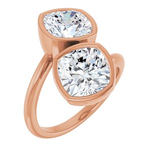 14K Rose Gold 8 mm Cushion Bezel-Set Two Stone Engagement Ring. 123099:412:P