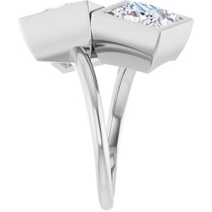 14K White Gold 8 mm Square Bezel-Set Two Stone Engagement Ring. 123099:637:P