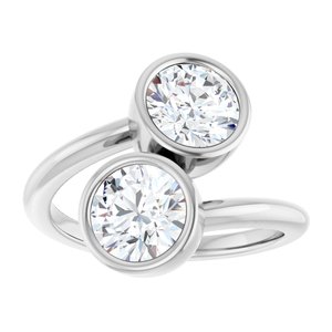 14K White Gold 6.5 mm Round Bezel-Set Two Stone Engagement Ring. 123099:203:P