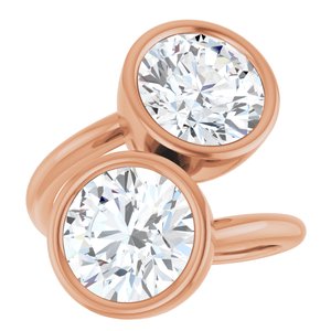 14K Rose Gold 9 mm Round Bezel-Set Two Stone Engagement Ring. 123099:286:P