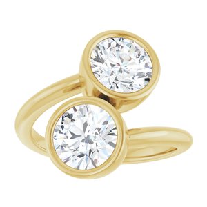 14K Yellow Gold 7 mm Round Bezel-Set Two Stone Engagement Ring. 123099:218:P