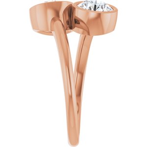 14K Rose Gold 6 mm Round Bezel-Set Two Stone Engagement Ring. 123099:188:P