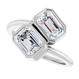 14K White Gold 7x5 mm Emerald Bezel-Set Two Stone Engagement Ring. 123099:469:P