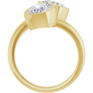14K Yellow Gold 7 mm Cushion Bezel-Set Two Stone Engagement Ring. 123099:400:P