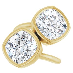 14K Yellow Gold 10 mm Cushion Bezel-Set Two Stone Engagement Ring. 123099:442:P