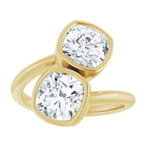 14K Yellow Gold 7 mm Cushion Bezel-Set Two Stone Engagement Ring. 123099:400:P