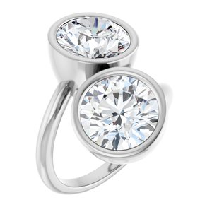 14K White Gold 9.4 mm Round Bezel-Set Two Stone Engagement Ring. 123099:301:P