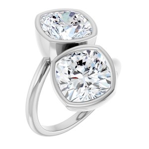 14K White Gold 9 mm Cushion Bezel-Set Two Stone Engagement Ring. 123099:427:P