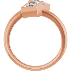 14K Rose Gold 4.5 mm Square Bezel-Set Two Stone Engagement Ring. 123099:538:P