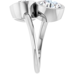 14K White Gold 8 mm Round Bezel-Set Two Stone Engagement Ring. 123099:245:P