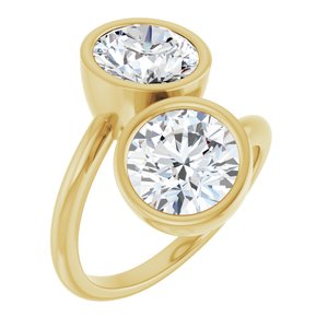 14K Yellow Gold 8.2 mm Round Bezel-Set Two Stone Engagement Ring. 123099:260:P
