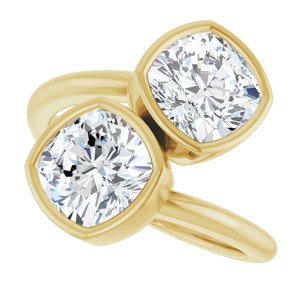 14K Yellow Gold 7 mm Cushion Bezel-Set Two Stone Engagement Ring. 123099:400:P