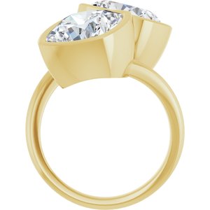 14K Yellow Gold 10 mm Cushion Bezel-Set Two Stone Engagement Ring. 123099:442:P