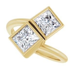 14K Yellow Gold 5.5 mm Square Bezel-Set Two Stone Engagement Ring. 123099:568:P