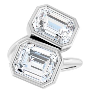 14K White Gold 10x8 mm Emerald Bezel-Set Two Stone Engagement Ring. 123099:511:P