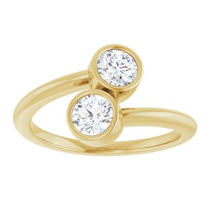 14K Yellow Gold 4.4 mm Round Two-Stone Bezel-Set Engagement Ring. 123099:120:P