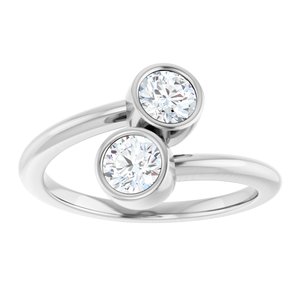 14K White Gold 4.4 mm Round Bezel-Set Two Stone Engagement Ring. 123099:119:P