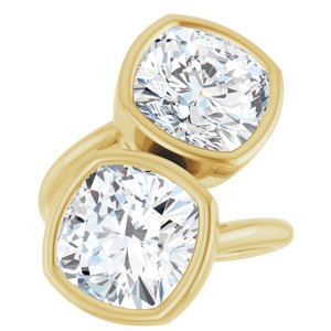 14K Yellow Gold 10 mm Cushion Bezel-Set Two Stone Engagement Ring. 123099:442:P