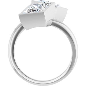 14K White Gold 7 mm Square Bezel-Set Two Stone Engagement Ring. 123099:609:P