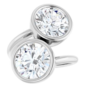 14K White Gold 9.4 mm Round Bezel-Set Two Stone Engagement Ring. 123099:301:P