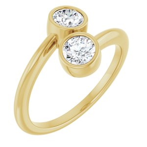14K Yellow Gold 4.4 mm Round Two-Stone Bezel-Set Engagement Ring. 123099:120:P