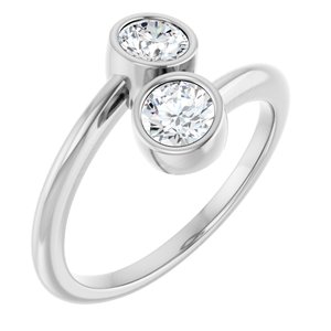 14K White Gold 4.4 mm Round Bezel-Set Two Stone Engagement Ring. 123099:119:P