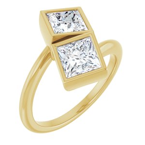 14K Yellow Gold 5.5 mm Square Bezel-Set Two Stone Engagement Ring. 123099:568:P