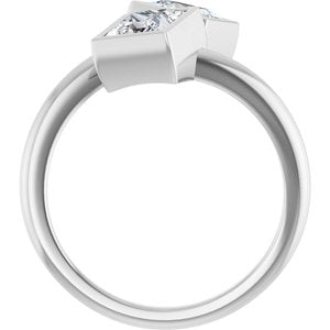 14K White Gold 5 mm Square Bezel-Set Two Stone Engagement Ring. 123099:553:P
