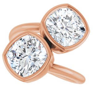 14K Rose Gold 8 mm Cushion Bezel-Set Two Stone Engagement Ring. 123099:412:P