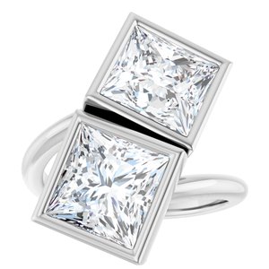 14K White Gold 8 mm Square Bezel-Set Two Stone Engagement Ring. 123099:637:P