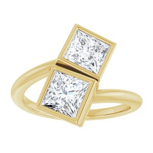14K Yellow Gold 5.5 mm Square Bezel-Set Two Stone Engagement Ring. 123099:568:P