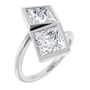 14K White Gold 7 mm Square Bezel-Set Two Stone Engagement Ring. 123099:609:P
