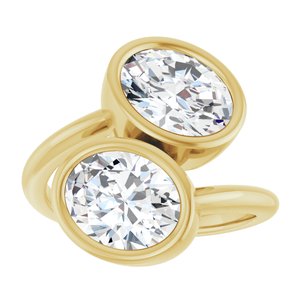 14K Yellow Gold 9x7 mm Oval Bezel-Set Two Stone Engagement Ring. 123099:358:P