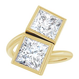 14K Yellow Gold 7.5 mm Square Bezel-Set Two Stone Engagement Ring. 123099:624:P