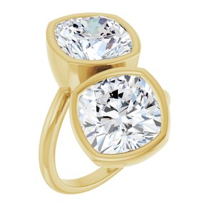 14K Yellow Gold 10 mm Cushion Bezel-Set Two Stone Engagement Ring. 123099:442:P
