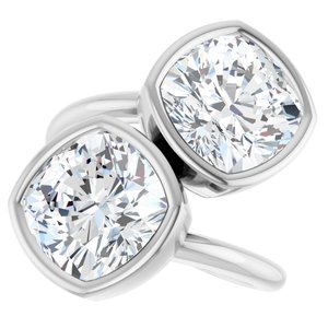 14K White Gold 9 mm Cushion Bezel-Set Two Stone Engagement Ring. 123099:427:P