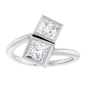 14K White Gold 5 mm Square Bezel-Set Two Stone Engagement Ring. 123099:553:P