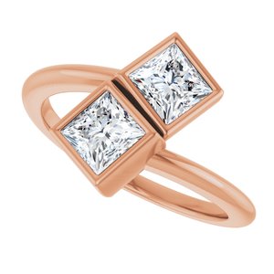 14K Rose Gold 4.5 mm Square Bezel-Set Two Stone Engagement Ring. 123099:538:P