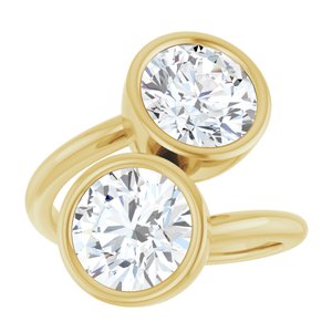 14K Yellow Gold 8.2 mm Round Bezel-Set Two Stone Engagement Ring. 123099:260:P