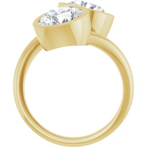 14K Yellow Gold 8.2 mm Round Bezel-Set Two Stone Engagement Ring. 123099:260:P